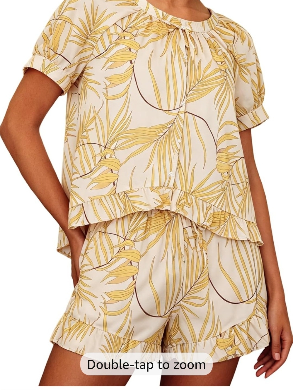 Women's Cream & Yellow Printed Short Pajama Set